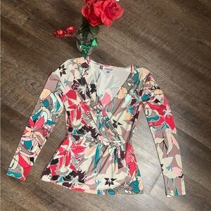 Jennifer Lopez Floral Wrap Blouse - Multicolor